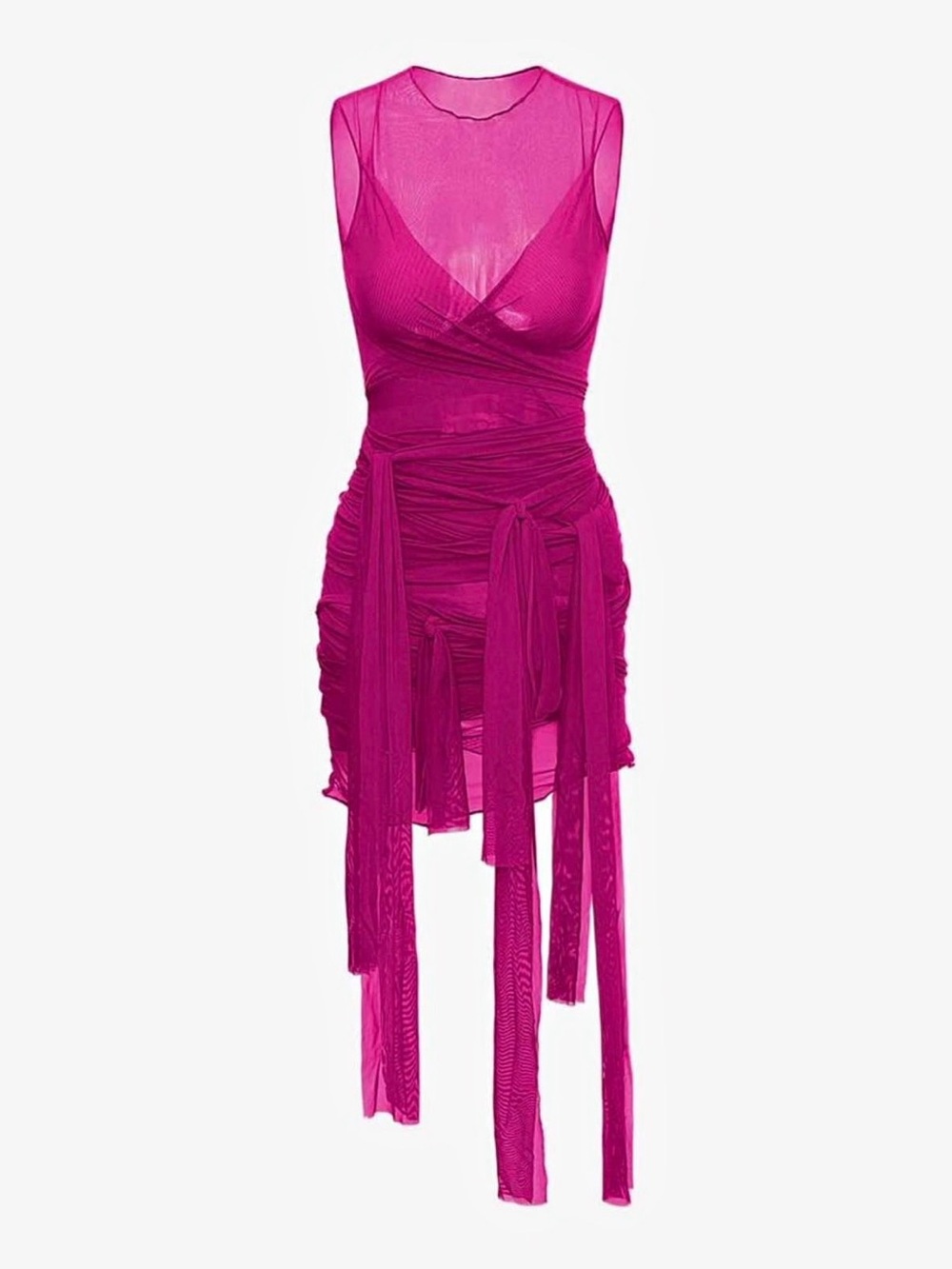 Sheer Wrap Tie Mini Dress